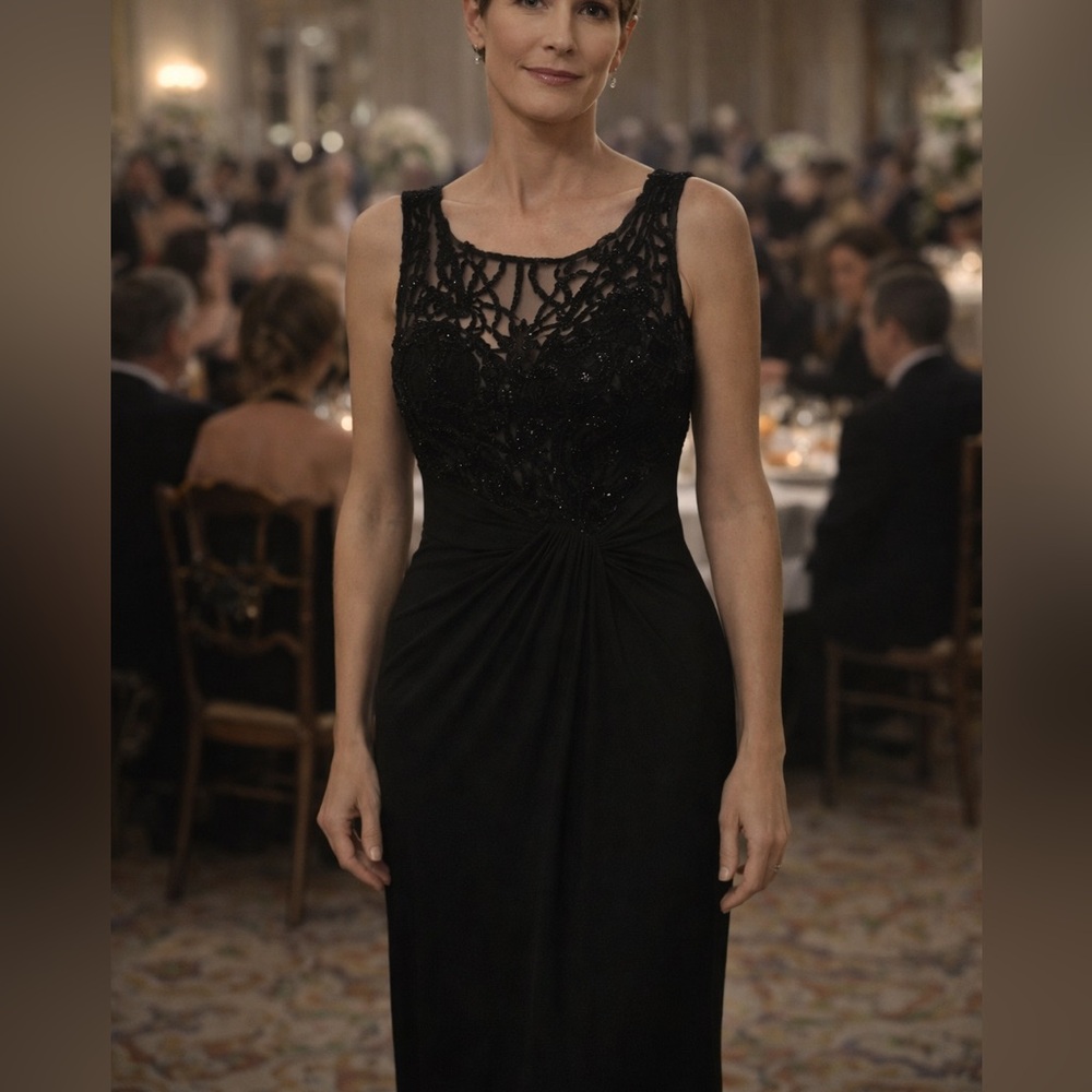 Ralph Lauren Womens Black Lace Sequin Fitted Dress Maxi Formal Wedding